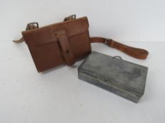 A James Dixon and Sons silver plated sandwich box in original leather case with straps.