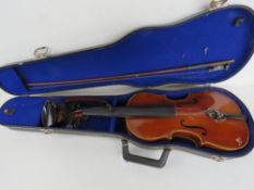 A violin for re-stringing with bow in case. A/f throughout.