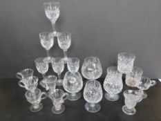A quantity of assorted glassware inc seven custard cups, a set of three whisky tumblers,