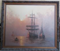 Oil on canvas; maritime scene signed W.