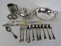 A quantity of assorted silver plated items including clover shaped lidded tureen,