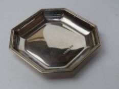 A hallmarked silver calling card tray of octagonal form.