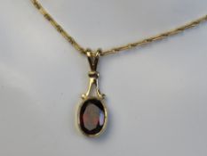 A garnet pendant on 9ct gold chain.