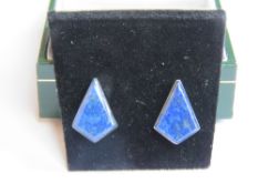 A pair of Lapis Lazuli stud earrings having 925 butterfly backs in presentation box.