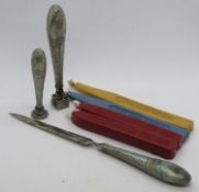 A silver plated desk set comprising knif