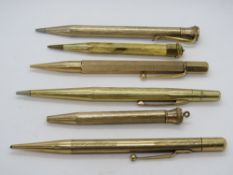 Six gold plated and rolled gold propelling pencils inc Mabie Todd 'Life-Long' and Yard-O-Led.