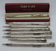 A quantity of silver plated propelling pencils inc Yard-O-Led in box and seven Eversharp.