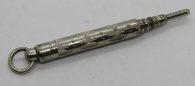 A white metal chatelaine pencil c1920s Art Deco (vendor noted as tested silver).