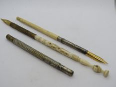 A quantity of antique dip pens inc carved bone,