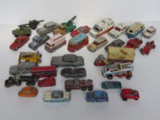 A quantity of assorted play worn model cars including Dinky Toys, Corgi Toys, Spot-On by Triang,
