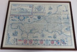 Print; John Speed's map of Cornwall, pub