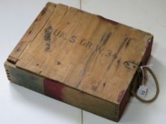 A WWII German Afrika Korp 8cm GR.W34 mortar box. Approx. 37cm long, 28cm wide and 10.5cm in height.
