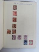 Stamps; an album - one page filled the rest are blank. Victorian stamps including penny red.