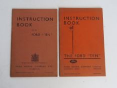 Two Ford Ten instruction books produced by The Ford Motor Company, 1937 and 1946 respectively.