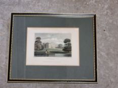 Coloured steel engraving by H Melvil of Brixworth Hall Northamptoshire in Hogarth style frame,
