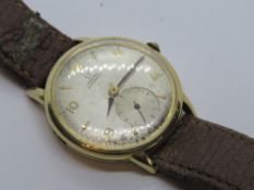 An Omega automatic wristwatch, gold filled case, silvered dial with subsidiary seconds dial,