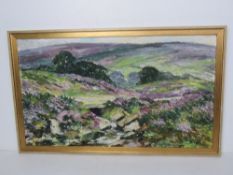 Moors near Goathland. An impressionistic acrylic painting signed K Johnson. Sight size 60 x 34.