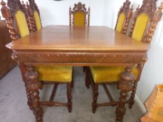 Set of six 19th century Dutch carved oak dining chairs each with crest rail with coat of arms,