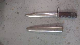 A British No. 7 Mk 1 bayonet and scabbard.