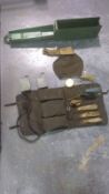 A Yugoslavian MG53 ammo tin, spent case catcher and gunners kit.