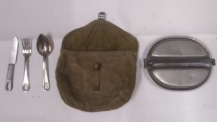 A US marked military mess tin and cutler