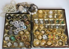 A quantity of 1970s costume jewellery including Gres Paris clip on earrings, Rochas Paris necklcase,