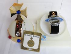 A Vivienne Westwood Pop Swatch watch on black velvet strap,