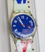 A Swatch watch in Gruau pattern, original packaging, new battery within box.