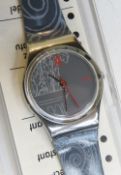 A Swatch watch in Lutece pattern 1991, original packaging, new battery within box.
