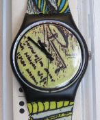 A Swatch watch in Engineer pattern, incorrect packaging, new battery within box.