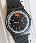 A Swatch watch in Batticuore pattern, original packaging, new battery within box.