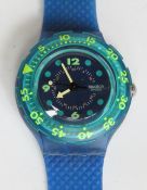 A Scuba 200 Swatch watch in Medusa pattern, original packaging, new battery within box.