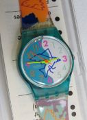 A Swatch watch in Pink Betty pattern 1989, original packaging, new battery within box.