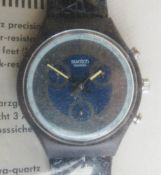 A Chrono Swatch watch in Silver Star pattern, part packaging, new battery within bag.