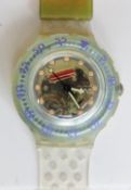 A Scuba 200 Swatch watch in Jelly Bubbles pattern, original packaging, new battery within box.