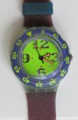 A Scuba 200 Swatch watch in Spray Up pattern 1992, original packaging, new battery within box.