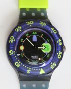 A Scuba 200 Swatch watch in Captain Nemo pattern, original packaging, new battery within box.