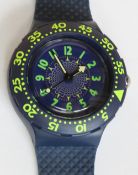 A Scuba 200 Swatch watch in Rowing pattern 1993, original packaging, new battery within box.