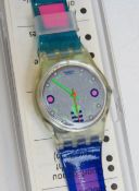 A Swatch watch in Stiffy pattern 1991, original packaging, new battery within box.