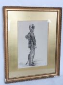 Monochrome watercolour; 11th Hussars Crimea 1876, framed and mounted.