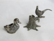 Two silver plated match holders, one in the form of a duck,
