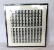 A framed montage of Elizabeth II stamps.