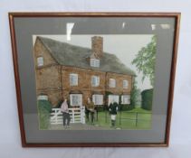 Original painting by unknown artist c1980s; country house with uniformed military officer,