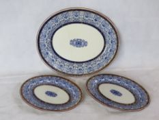 A Worcester meat plate with two smaller serving plates, puce backstamp.