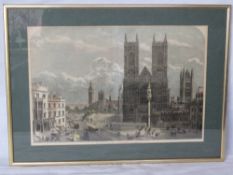 A 19th century coloured steel engraving 'Architectural Group in Westminster' (M. Jackson Sr?).