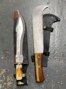 A Panga knife in leather sheath, togethe