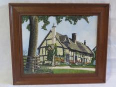 The Fleece Inn at Bretforton, an original painting by J Bird 1970, framed.