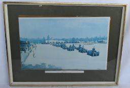 Print; P E Hutchins 1962, military parade, in frame.
