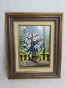 Dutch School oil painting, still life of flowers, signed indistinctly, framed,