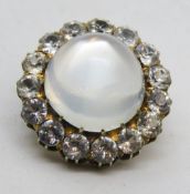 An antique Victorian moonstone and white sapphire brooch, the domed moonstone approx 13 x 13 x 10,